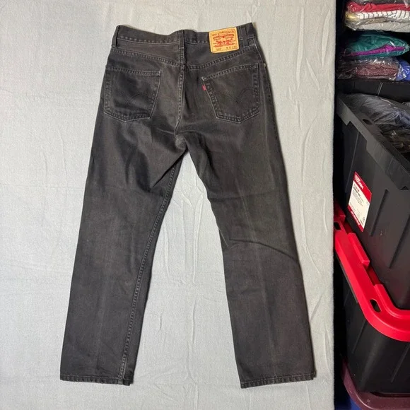 Levis 505 Regular Fit Jeans Mens 31x30 Faded Black Straight Leg Denim - Picture 4 of 8
